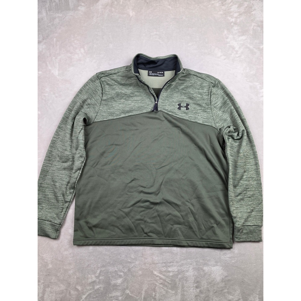 Under Armour 1/4 Zip Pullover Mens XL Green ColdGear Loose Fit Fleece Sweater